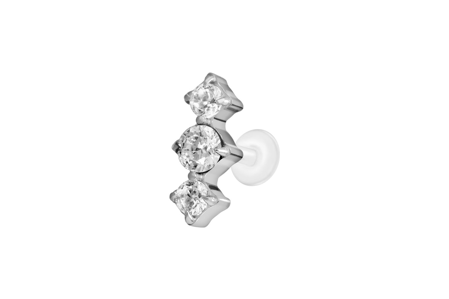 PTFE Labret mit Innengewinde + Titan-Aufsatz 3 EINGEFASSTE KRISTALLE